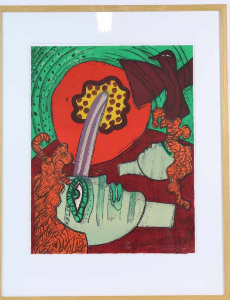 Corneille, signed, woman in a garden, lithograph 66 x 51 cm.CORNEILLE, (1922-2010), ges. r.o., femme - Image 2 of 4