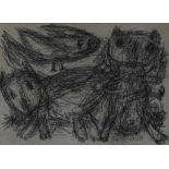 Bervoets, signed, cats and bird, drawing 24 x 34 cm.BERVOETS, ges. r.o., katten en vogel, tekening