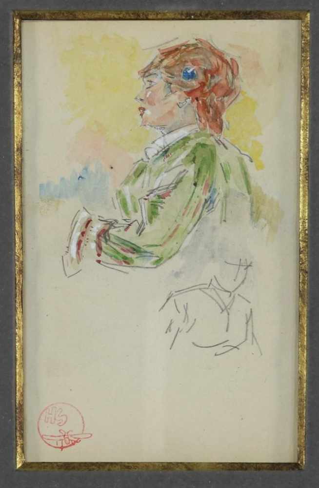 SOMM, HENRY (1844-1907), stamped H.S. l.o., girl with hat, watercolor 13 x 8 cm.SOMM, HENRY (1844-