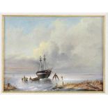 WORP, WILLEM VAN DER (1803-1878), signed l.r., winter landscape with figures at frozen ship, oil