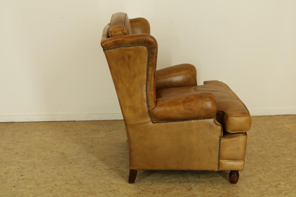 Chair with brown leatherOorfauteuil bekleed met bruin leer - Image 3 of 4