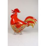 Polychrome glass sculpture of rooster, h 39 cm.Polychroom glazen sculptuur van haan, h. 39 cm.