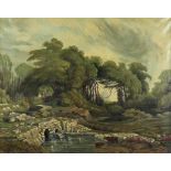 BAL, JAN, ges. r.o., landschap met koeien en stenenbrug, doek 80 x 100 cm.