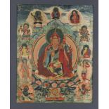 Boeddhistische Thanka met afbeelding van heiligen, doek 54 x 42 cm.