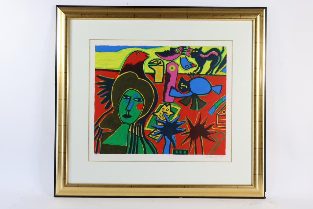 CORNEILLE (1922-2010), ges. en gedat. 1997 dame met vogel, litho 55 x 65 cm. (herkomst Jaski - Image 2 of 4