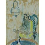 PEETERS, JAN (1912-1992), ges. en gedat. 1957 r.o., vrouw met boek op stoel, aquarel 63 x 48 cm.