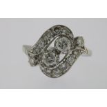 A white gold ring set with diamonds, total 1.00ct, SI-P2, Art Deco, 585/000, gross w. 6.2gr, seize