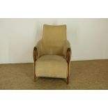 Design armchair with suede upholstery, presumably design Giorgetti Italy.Design fauteuil met suede