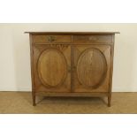 Oak sideboard with 2 drawers and 2 panel doors, approx. 1920, h. 102,w. 120, d.50 cm.Eiken