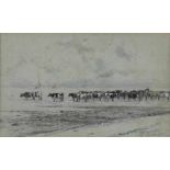 STORTENBEKER PIETER (1828-1898), gemon. P.S. l.o., koeien aan de 'Zuiderzee', potloodtekening 20 x