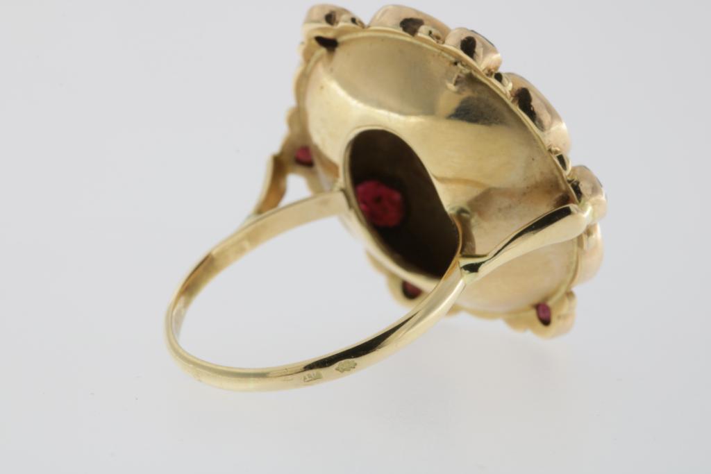 Rose gold cocktail ring set with garnet, 585/000, gross.w. 7gr, seize 18,5Een roségouden - Image 2 of 3