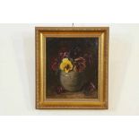 VEN, E. VAN DER, signed, violets in a pot, canvas 25 x 21 cm.VEN, E. VAN DER, ges. r.o., viooltjes