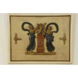 Polychrome wooden ornamental plaque with relief decor of putto held by two women, 19th century 67