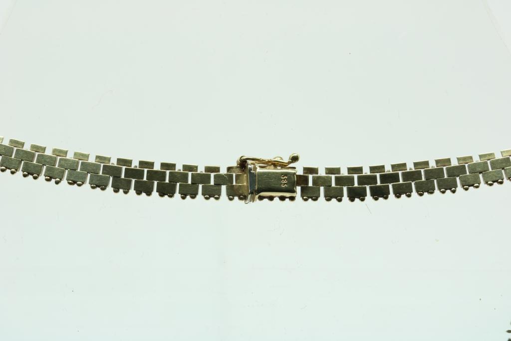 A yellow gold necklace, 585/000, gross w. 34,5gr, length 46cm.Een geelgouden spijltjes collier, - Image 2 of 3