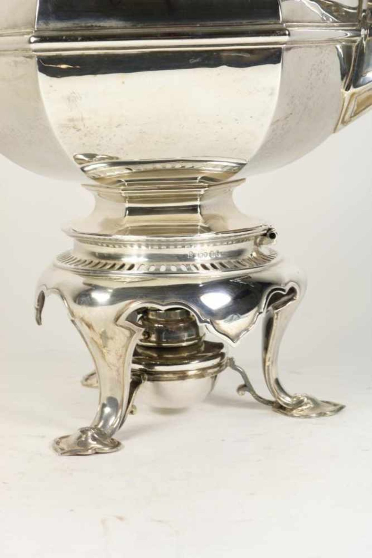 A hexagonal silver water kettle or bouilloire and burner Kettle: London, mm J.S. Hunt, retailers - Bild 3 aus 6