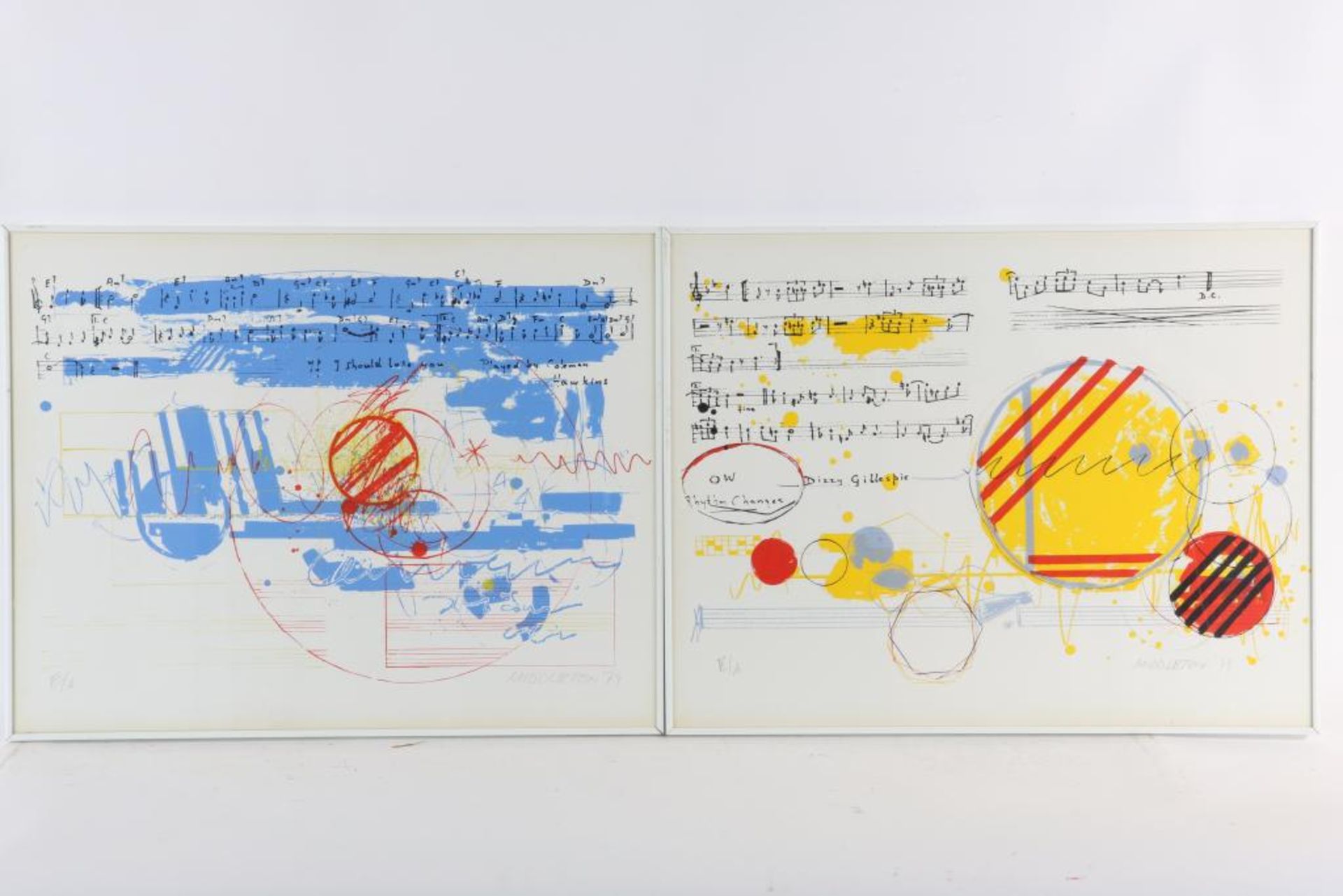 MIDDLETON, SAM (1927-2015), beide ges. en gedat. '79 r.o., compositie, lot van 2 litho E/A 50 x 65