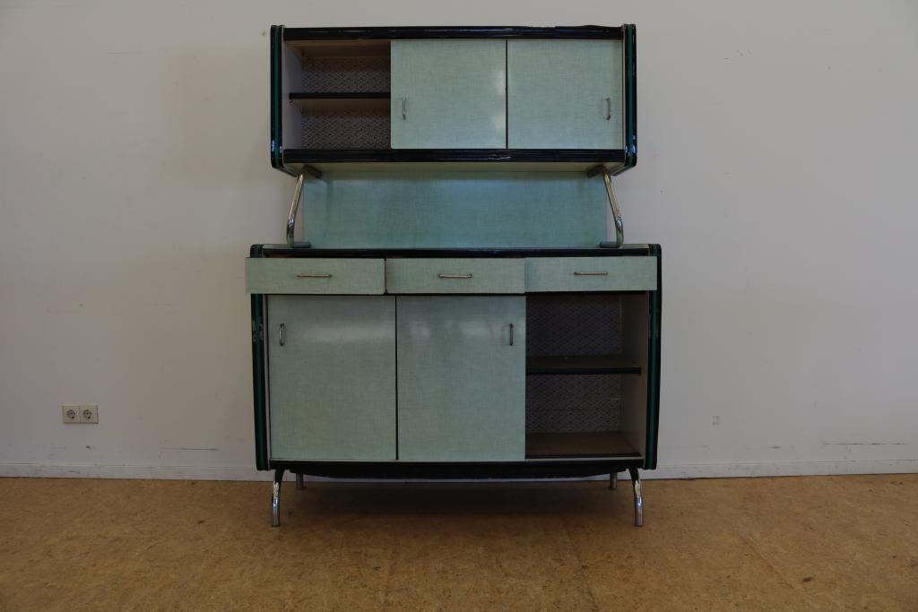 Formica kitchen buffet with 6 sliding doors and 3 drawers, France 50's, h. 178, w. 140, d. 45 cm. - Image 2 of 4