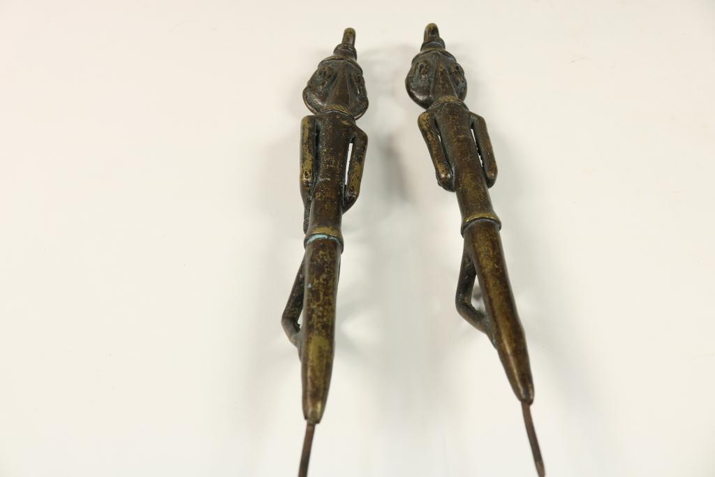 Two Nigerian cast brass Edan staff heads of the Yoruba people, h. 22 cm.Stel bronzen Edan stafjes - Image 6 of 6