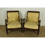 set of mahogany Emire style armchairs with bronze caryatids and ornaments. (armrest damaged)Stel