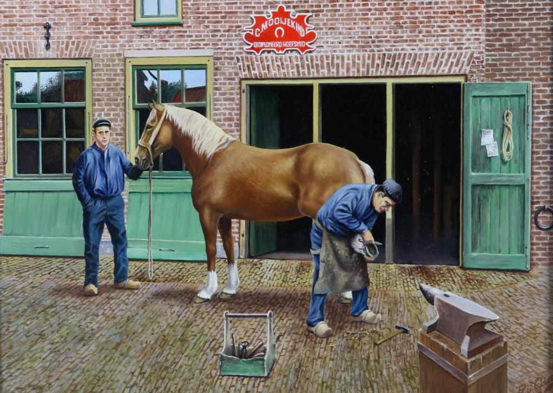 Assen, Rob van, signed, shoe smith, board 30 x 40 cm.ASSEN, ROB VAN (1944), ges. en gedat. 2008 r.