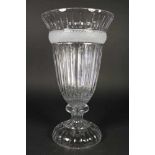 Crystal vase on base, h. 46 cm.Kristallen vaas op hoge voet met matte band, h. 46 cm.