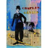 CHAPEAU RONALD, ges. r.o., Charley Chaplin, doek 145 x 105 cm.