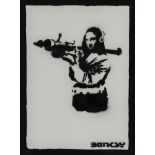 After Banksy, Mona Lisa, print 42 x 30 cm.Naar Banksy, Mona Lisa, druk 42 x 30 cm.