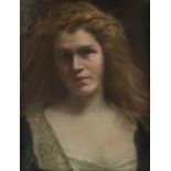 KAULBACH, SIGMUND, signed L.l., portrait of girl with long hair, crayon 41 x 31 cm.KAULBACH,
