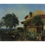 MARTIN HUGUES (1809-XXXX), ges. en gedat. 1853 tuin met zittend meisje en hond, doek 54 x 64 cm. (