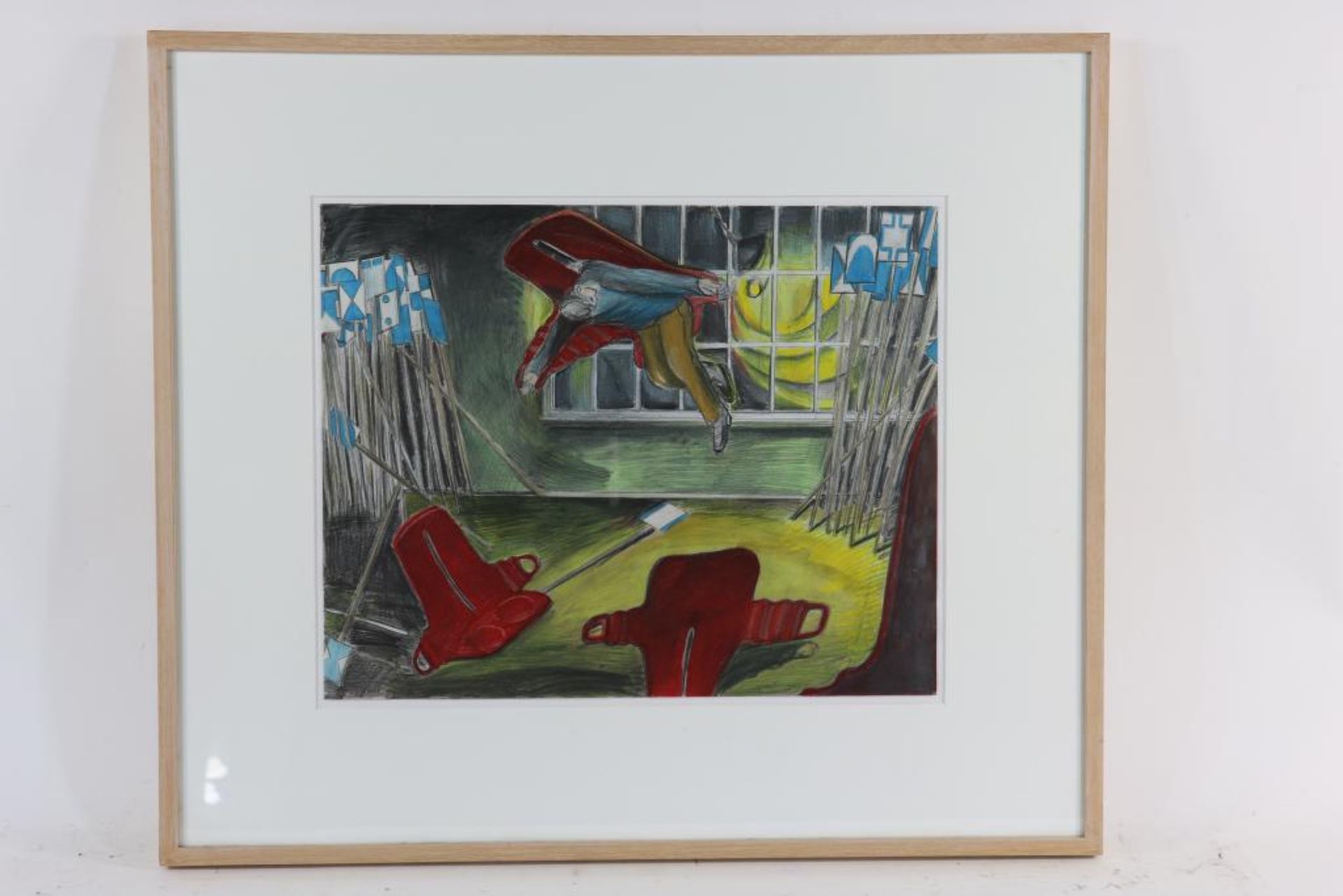 Klemann, Paul (1960), signed and dated, floating chairs in a room crammed with traffic signs, - Bild 2 aus 4