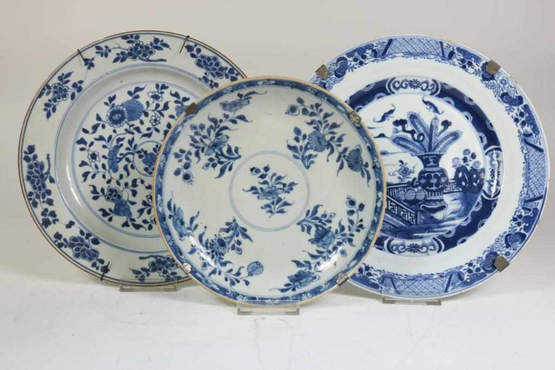 Porcelain dish with flower basket and bads, China 18th century, and 2 Qianlong dishes, China 18th