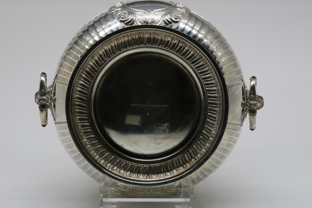 A sterling silver monteith or cooler, decorated with two cartouche medaillons, mascarons at the - Image 3 of 4