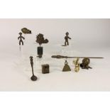 Lot of 13 bronze African objects, w.o. Dogon-style ring, 2 bronze Kru flacons Ivory Coast and a