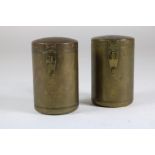 a pair of round brass tea-caddy's, design & execution by Jan Eisenloeffel ca.1905, stamped