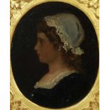 Unknown, unsigned 19th century, oval portrait of girl, oil on panel 14 x 11 cm. -in 17th century