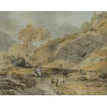 LINCK, JEAN ANTOINE (1766-1843), signed L.l., figures and sheep in landscape, sepia / watercolor