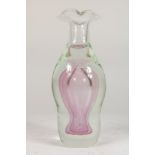 Glass vase with pink interior, h. 30 cm.Glazen vaas met roze geblazen binnenkant, h. 30 cm.