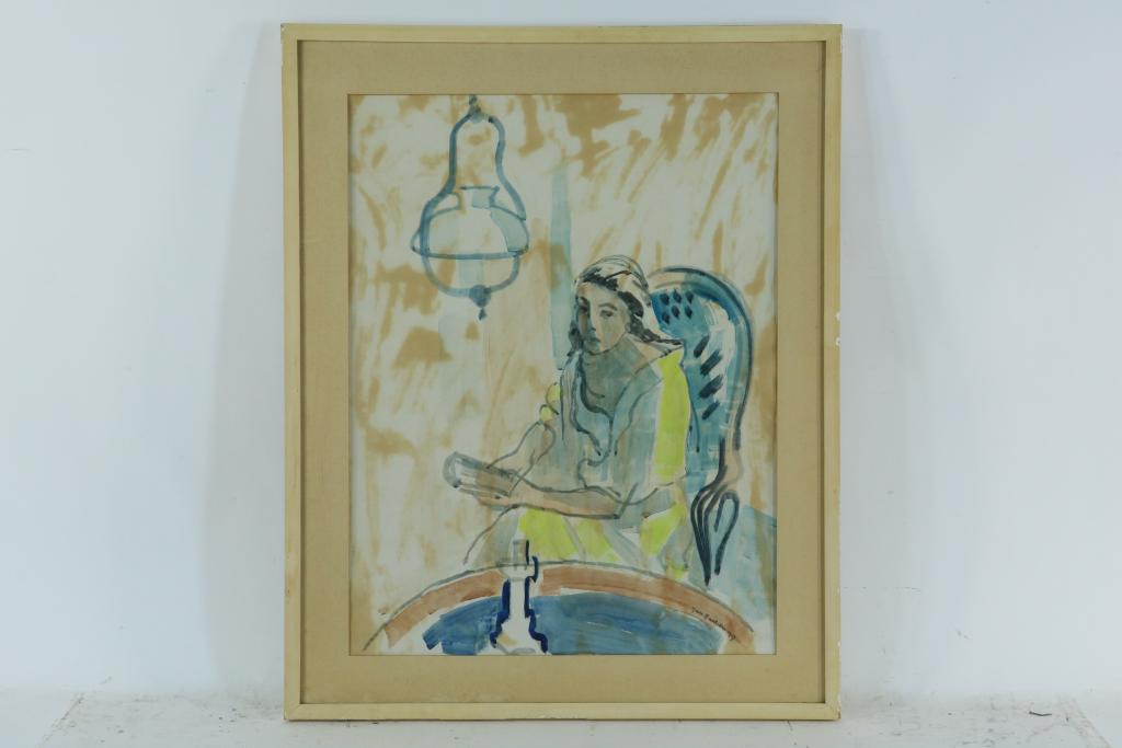 PEETERS, JAN (1912-1992), ges. en gedat. 1957 r.o., vrouw met boek op stoel, aquarel 63 x 48 cm. - Image 2 of 4