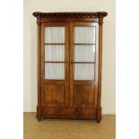 Mahogany bookcase with 2 partly glass doors flanked by pilasters, 19th century, h. 182, w. 120, d.