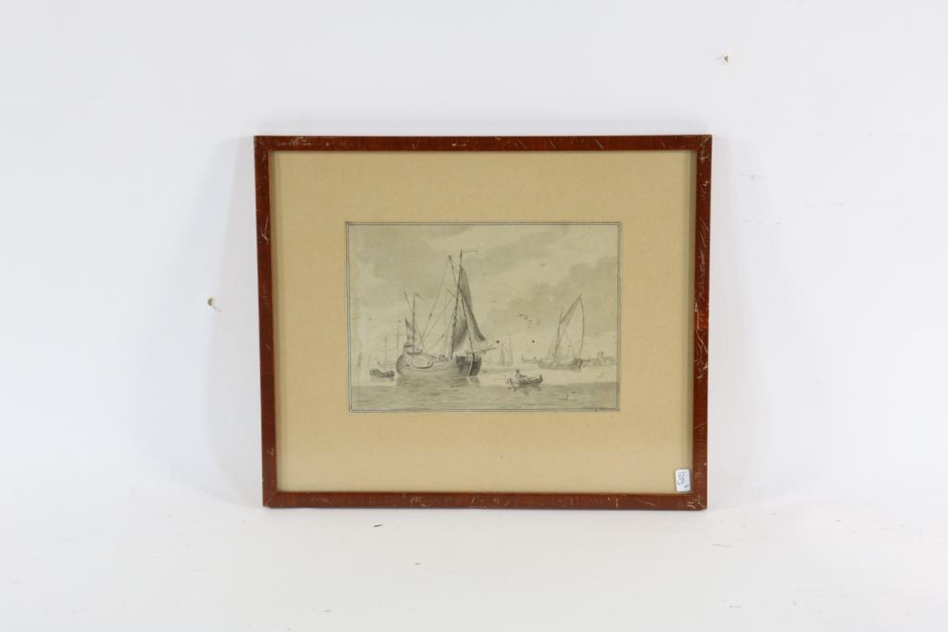 Onbekend, onges. 18e eeuw, schepen, sepia 14 x 20 cm. - Bild 2 aus 3