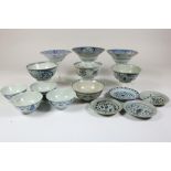 Lot of 11 farmers "Ming" bowls (6x rim flakes) and 4 various saucers, China including 1800. (2x