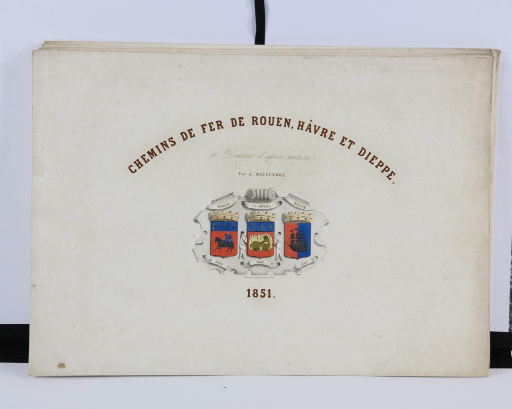 Portfolio with 9 lithographs of French Railways: Rouen, Havre et Dieppe, by Maugendre, Paris 1851. - Image 3 of 4