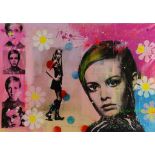 CHAPEAU RONALD, sign. m.l., Twiggy, mix. tech. 100 x 145 cm.CHAPEAU RONALD, ges. m.o., Twiggy,