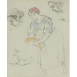 SCHOTEL, JOHANNES CHRISTIAAN (1787-1838), signed l.l., farmer's wife, study drawing 20 x 17 cm.