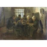 KREGTEN VAN JACOB JAN (1878-1967),signed lr., pray before eating, oil on canvas 104 x 147 cm.KREGTEN