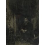 Israels, Jozef, signed, sitting merchant, etching 30 x 23 cm.ISRAELS, JOSEF (1824-1911), ges. l.o.