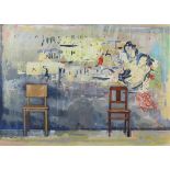 Blokhuis, Peter, signed, two chairs, canvas 80 x 110 cm.BLOKHUIS, PETER (1938), ges. en gedat.