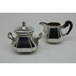 A silver milk and sugar set, model Cardinal, Dutch retailersmark De Aubert, 835/000, gross w.