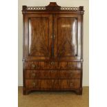 Mahogany Louis XVI trellis cabinet with 2 panel doors and 3 drawers, Holland ca. 1780, h. 218, w,