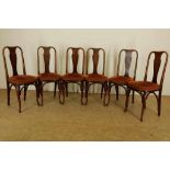 Serie van 6 beukenhouten stoelen, etiket Fischel Tsjechoslowakije, ca. 1920.